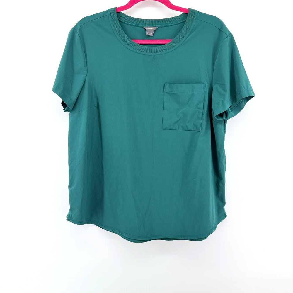 Eddie Bauer T-Shirt Pocket Performance XL Green Womens Active Hiking Tee